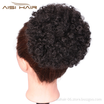 Aisi Hair Short Kinky Fluffy Synthetic Hair Bun Black Ponytail Afro Short Puff Curly Chignon Hair Extension For Black Women